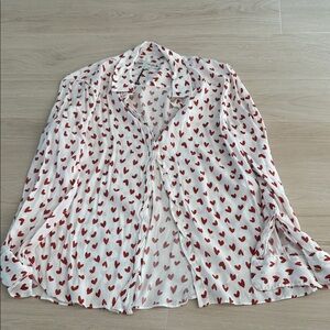 Zara White and Red Heart Button Down Shirt
